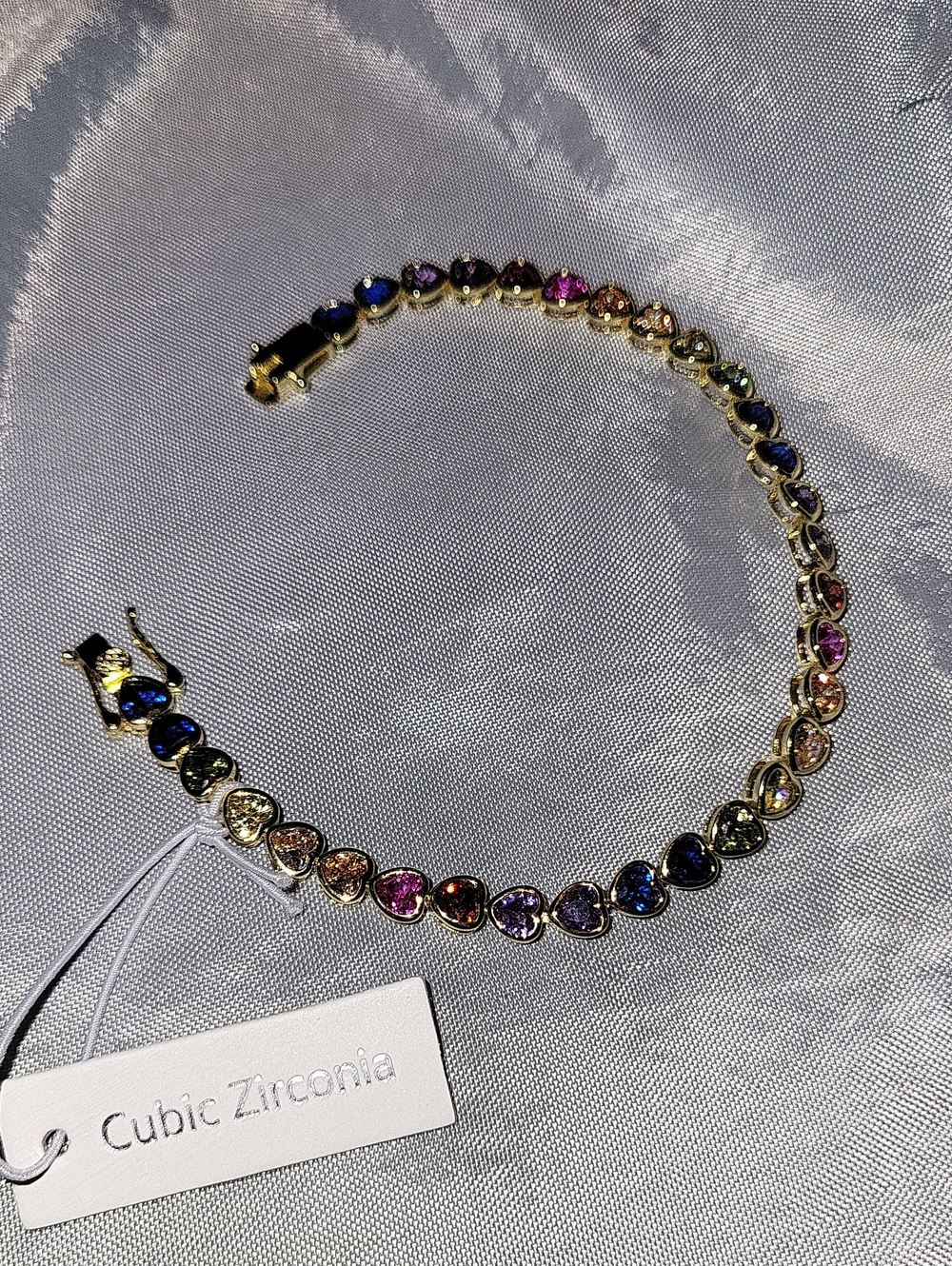 Cubic Zirconia Multicolor Heart Tennis Bracelet - Gold Tone Te